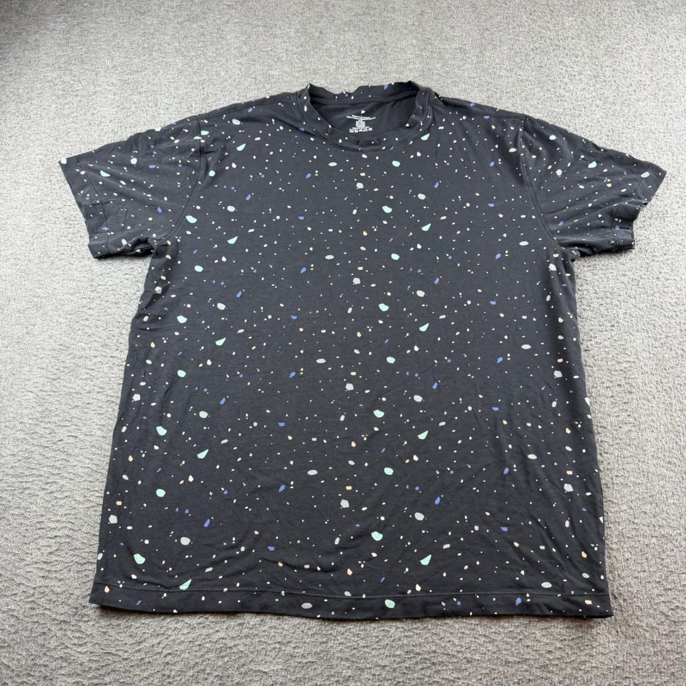 Fabletics T-Shirt Men's Large Black Multi Color Splatter Confetti Print Tee